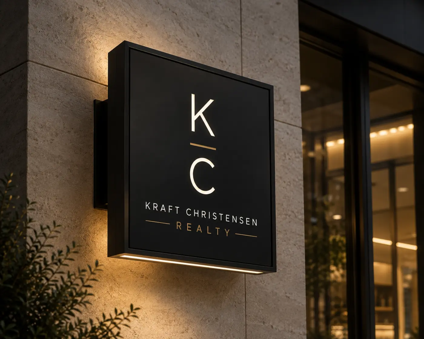 Illuminated Kraft Christensen Realty office signature
